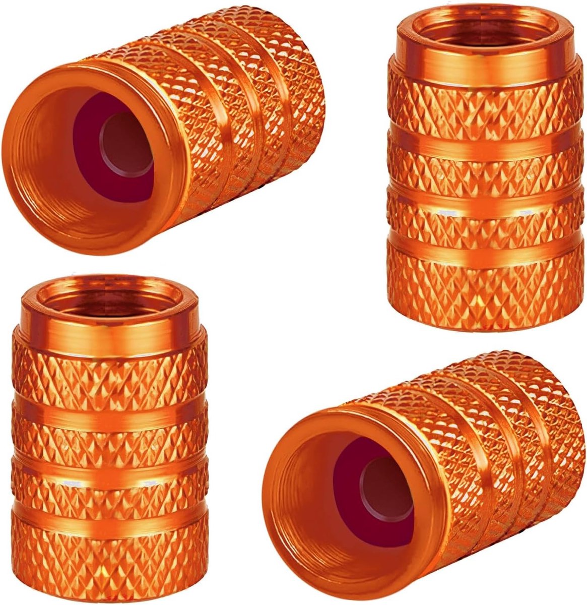 Set van 4 Aluminium Ventieldoppen voor Auto, Motor en Fiets - Universele Stofkappen met Pakking in Oranje, Geschikt voor Auto's, Fietsen en Trucks