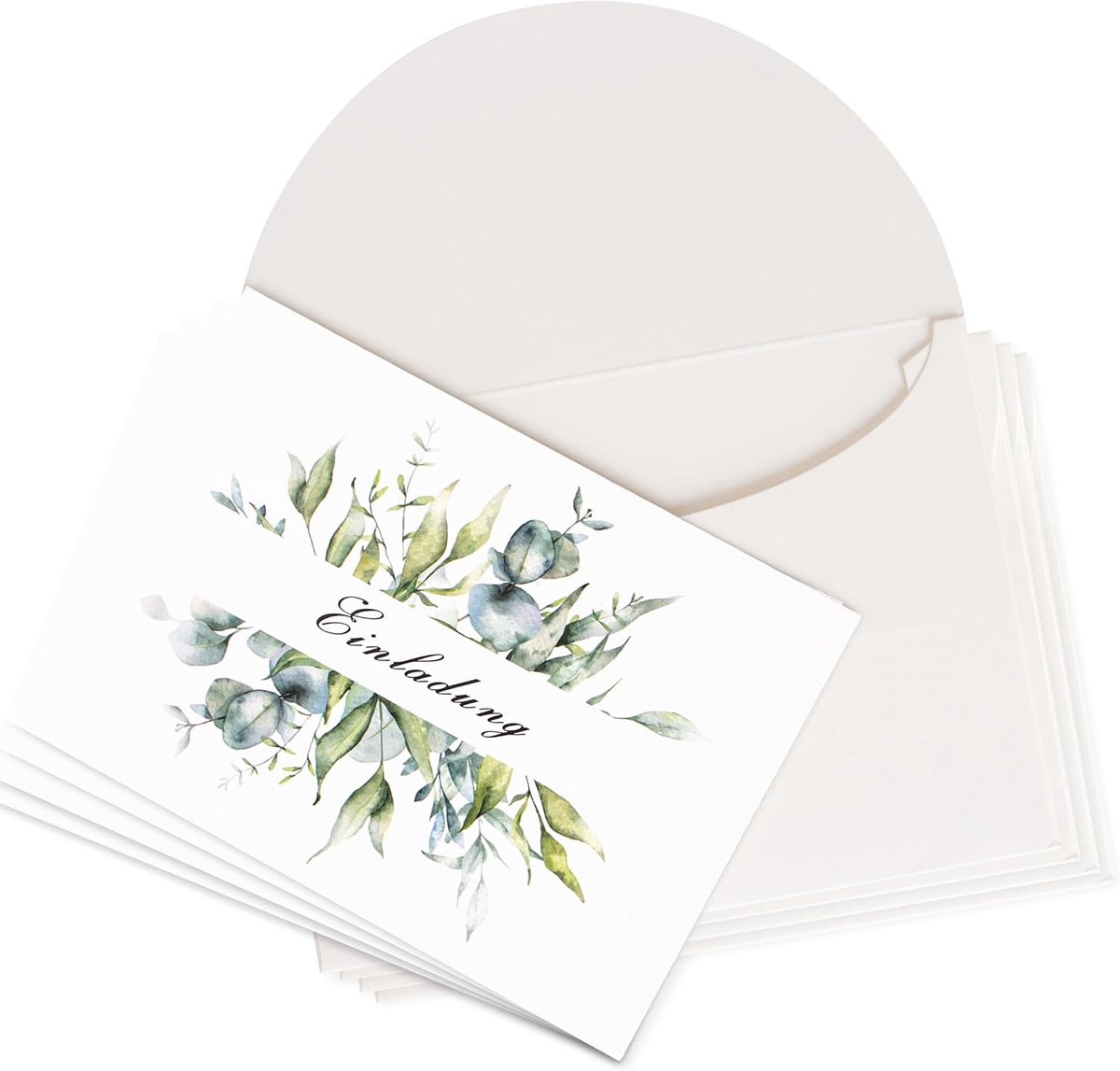 10 x uitnodigingskaarten bruiloft met enveloppen, eucalyptus, groen, bruiloftsuitnodigingskaarten, briefpapier met omslag, edel voor bruiloft, verjaardag, feest, vormsel, communie, doop,