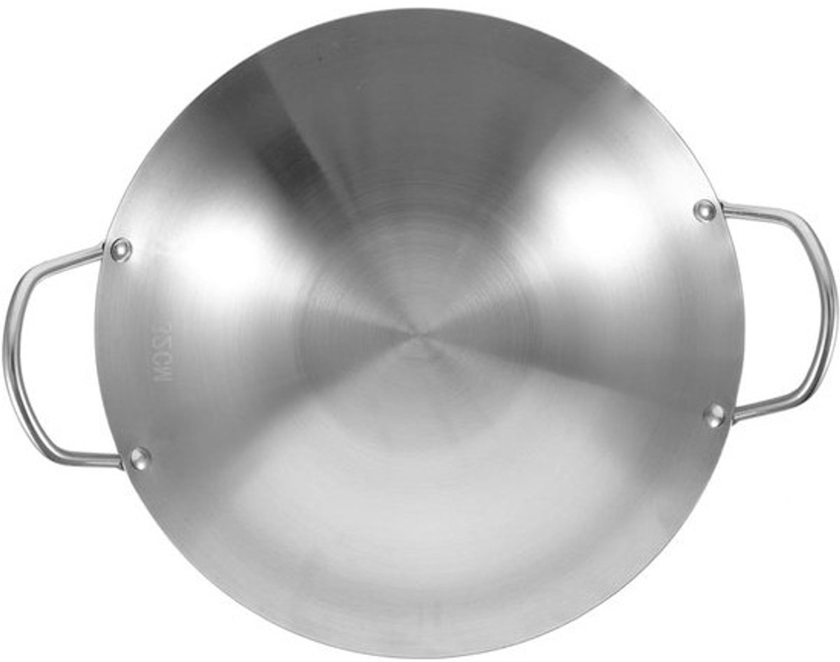 Roestvrijstalen Wok - Kookpan - Roerbakken Groenten - Dubbele Handgrepen - 30 cm - Zilverkleurig