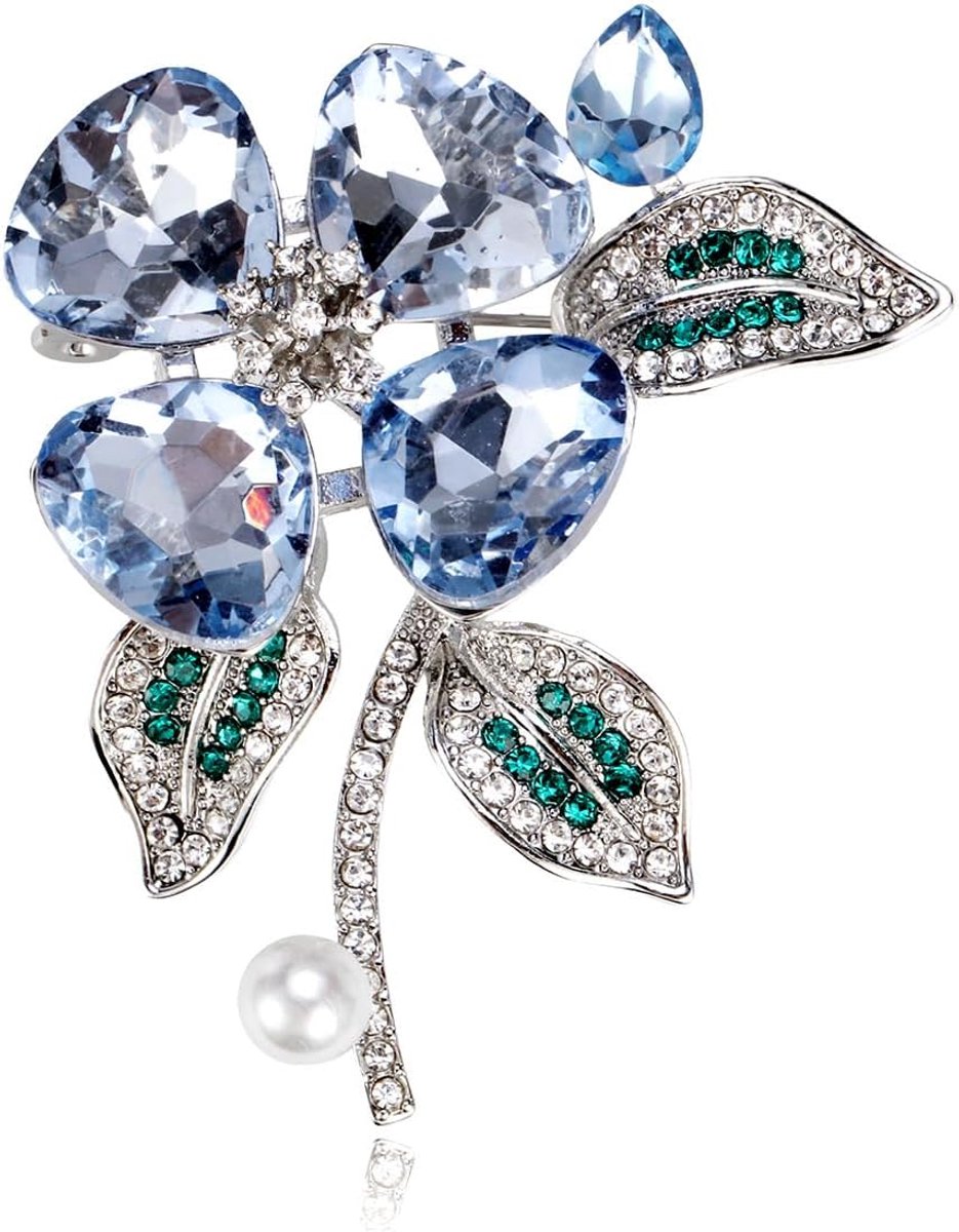 Kristallen Bloem Broche Blauwe Emaille Blaadjes Boeket Speld voor Vrouwen Opvallend Hangertjes Cadeaus Revers Truien Jassen Accessoires