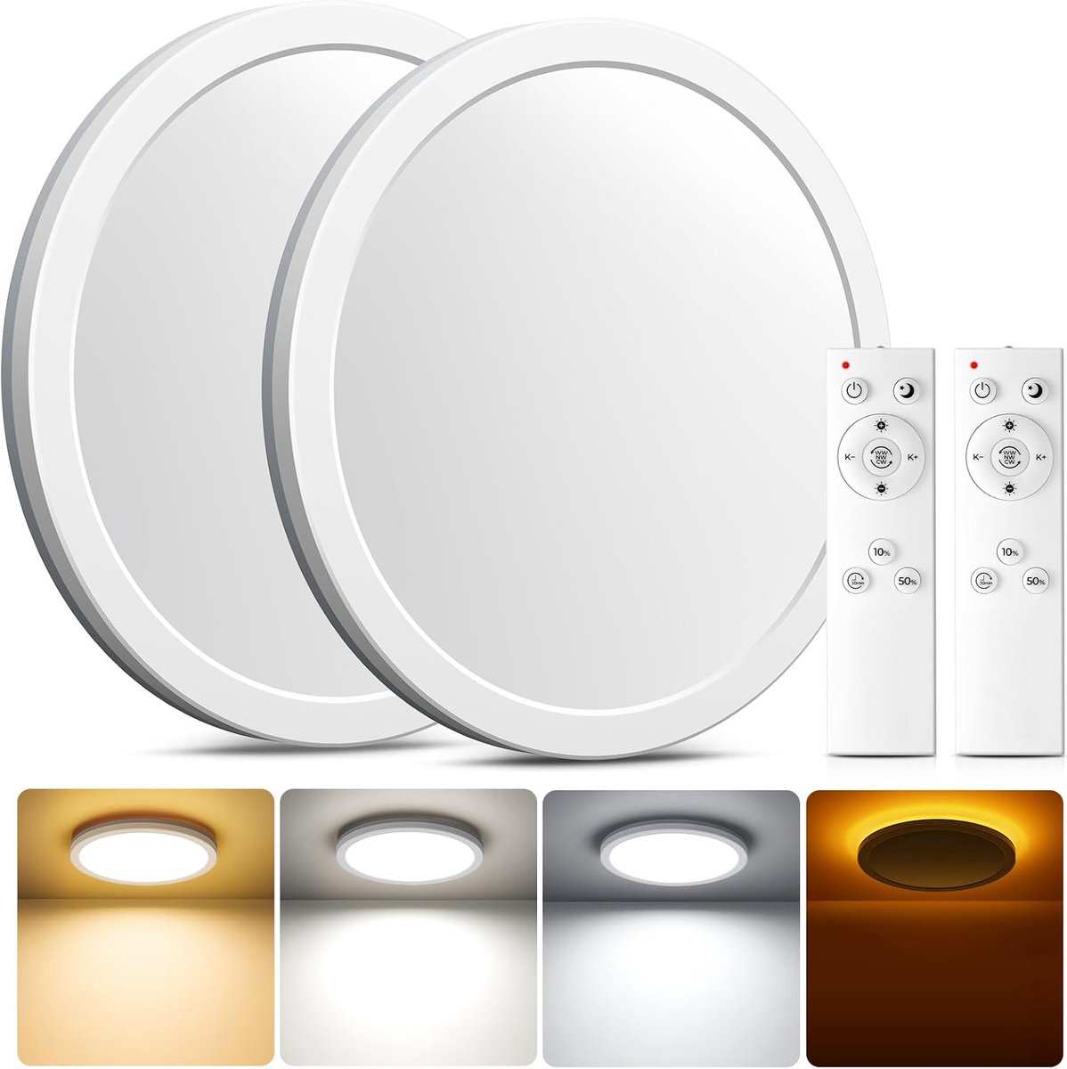 -2 st.- 18W LED-plafondlamp dimbaar met afstandsbediening 22cm wit