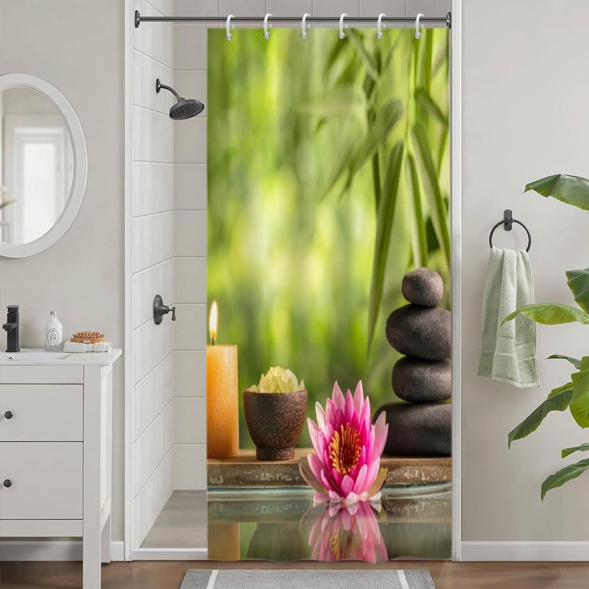 Douchegordijn, Zen, schimmelwerend, 90 x 180 cm, steengrijs, roze
