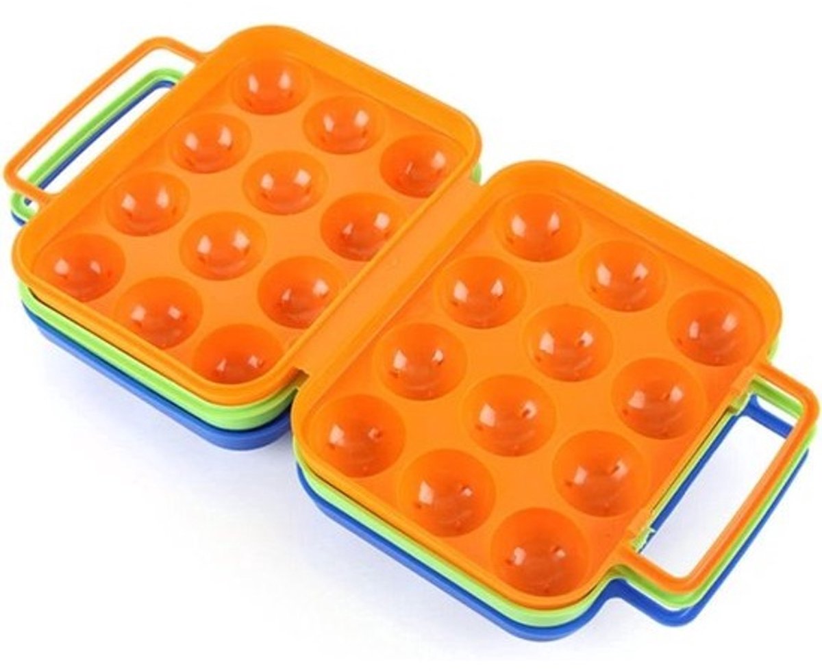Eierdrager Houder - Eierdoos Opbergdoos - Kamperen Picknicken - Opvouwbaar Met Handvat - Voor 12 Eieren - Blauw
