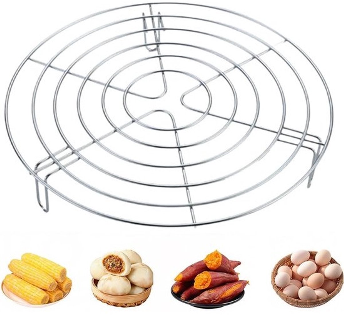 Stoomrek RVS - Keukenrooster Bakrek - Gelijkmatig Koken - Geoptimaliseerde Stoomstroom - 16 x 16 x 6 cm - Zilver