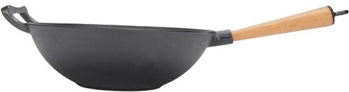 Gietijzeren Wokpan - Roerbakpan Wok - Authentiek Koken - Zonder Coating - 30 cm Diameter - Zwart