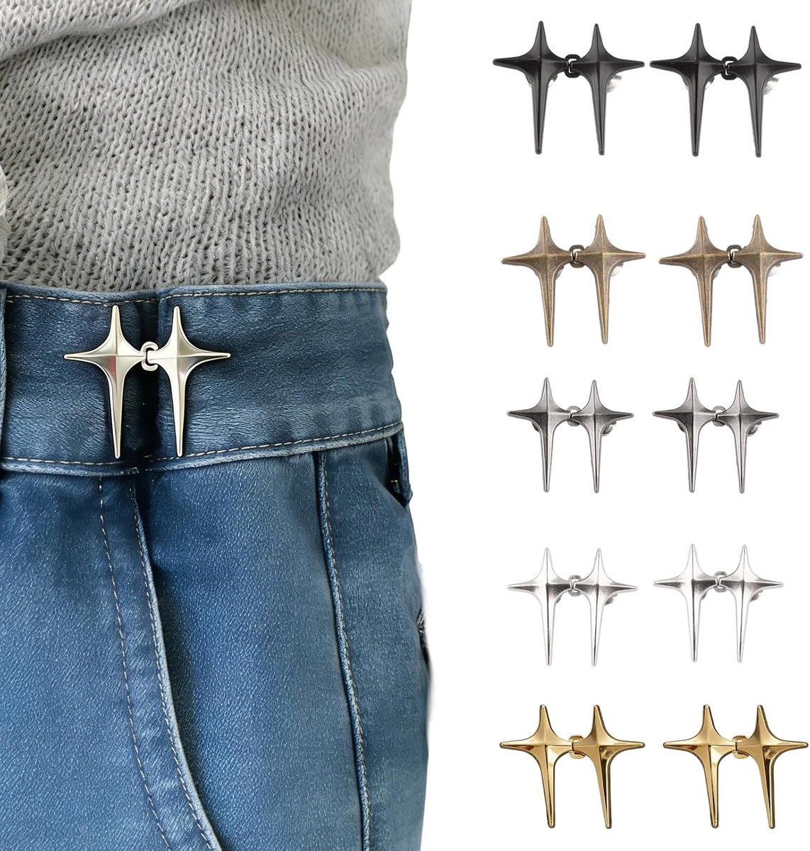 10 paar broekbandspanners, verstelbare jeansknop, herbruikbare clips, geschikt voor jeans, jurken en broeken (5 kleuren)