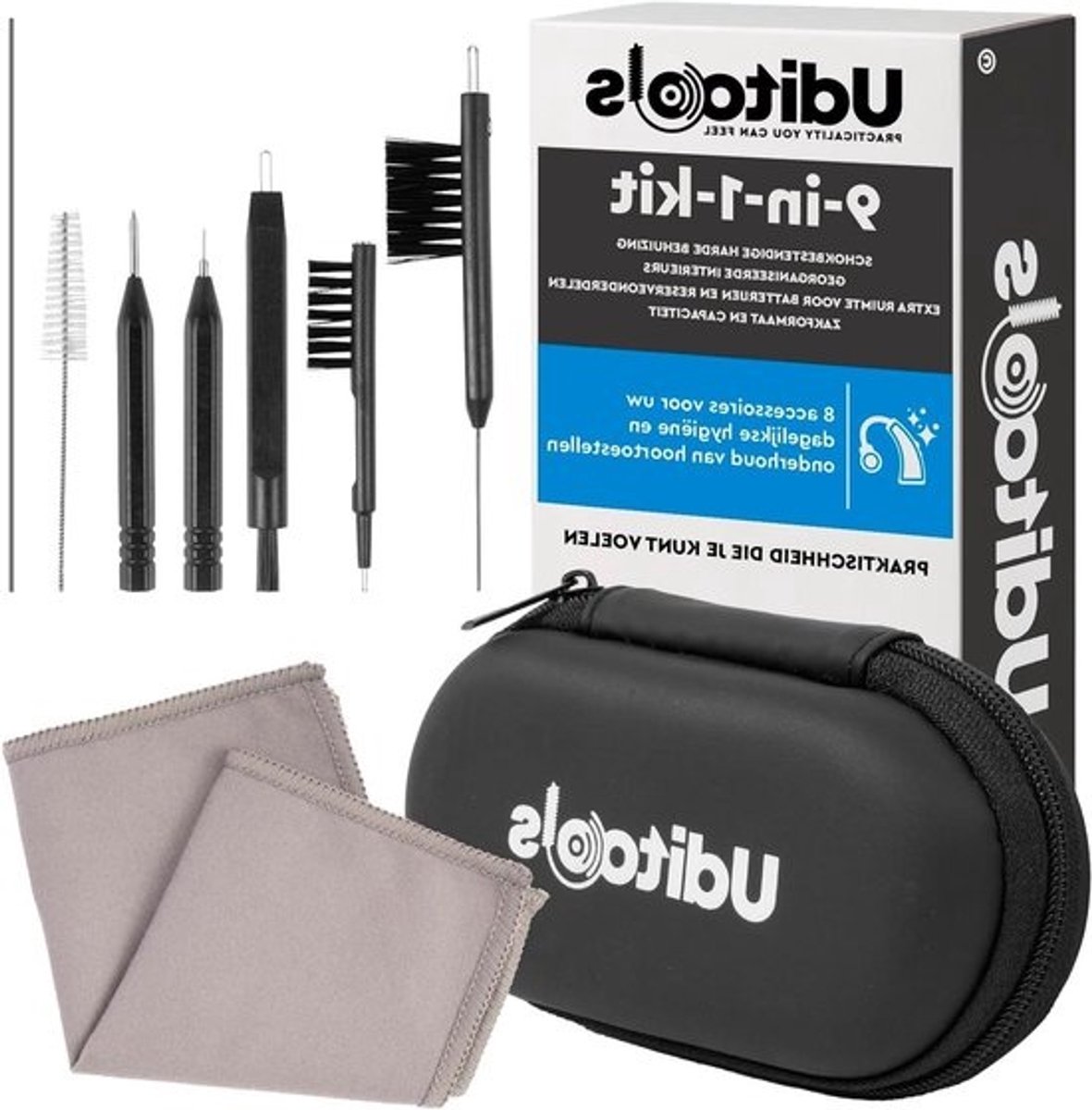 Reinigingsset Hoortoestellen - Schoonmaakset Gehoorapparaat - Dagelijks Onderhoud - 9-in-1 Universele Kit - 11x6cm Koffer - Niet gespecificeerd