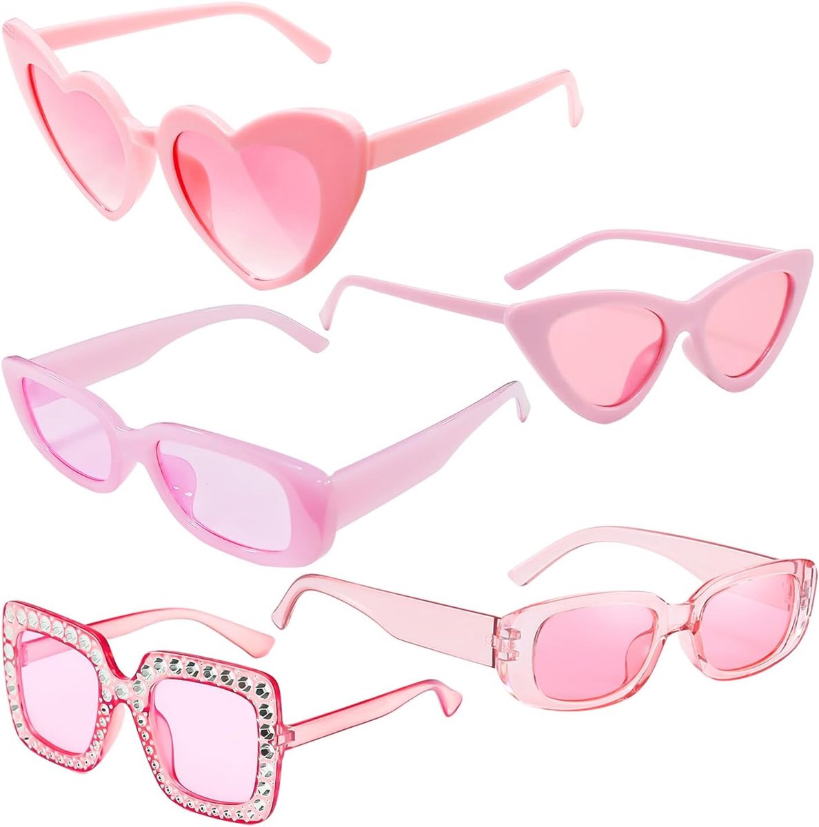 5 Stuks Roze Zonnebril, Mode Zonnebril, Uv Beschermende Bril, Zomer Zonnebrandcrème Accessoires, Multi-Stijl Gradiënt Lenzen.