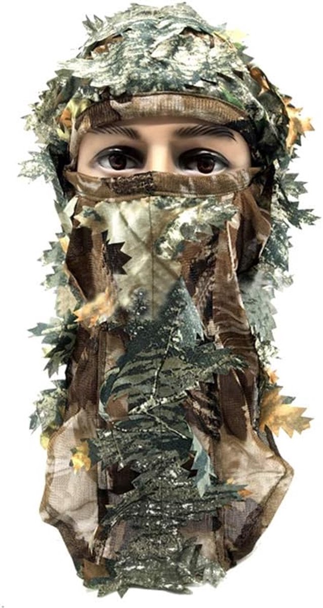 Camouflagemasker 3D ademende bladeren jacht camo masker vrije maat