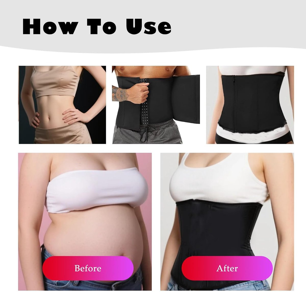 Taille Trainer Corset, Dames Underbust Corset, Zweetriem Shapewear voor Vrouwen, Body Shaper Cincher Rugsteun, Verstelbare Haak & Oogsluiting Buik Tucker voor Gewichtsverlies Buikcontrole (zwart)