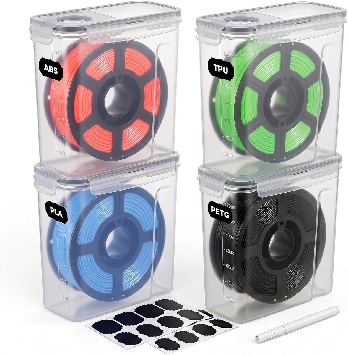 Opbergbox 4 Stuks 4,0L, Luchtdichte Box voor 3D Filament