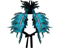 Gothic Veer Kraag, Veerjas, Top Wings, Natuurlijke Veer Cape voor Halloween, Carnaval en Gothic Feestkleding (Hemels Blauw)