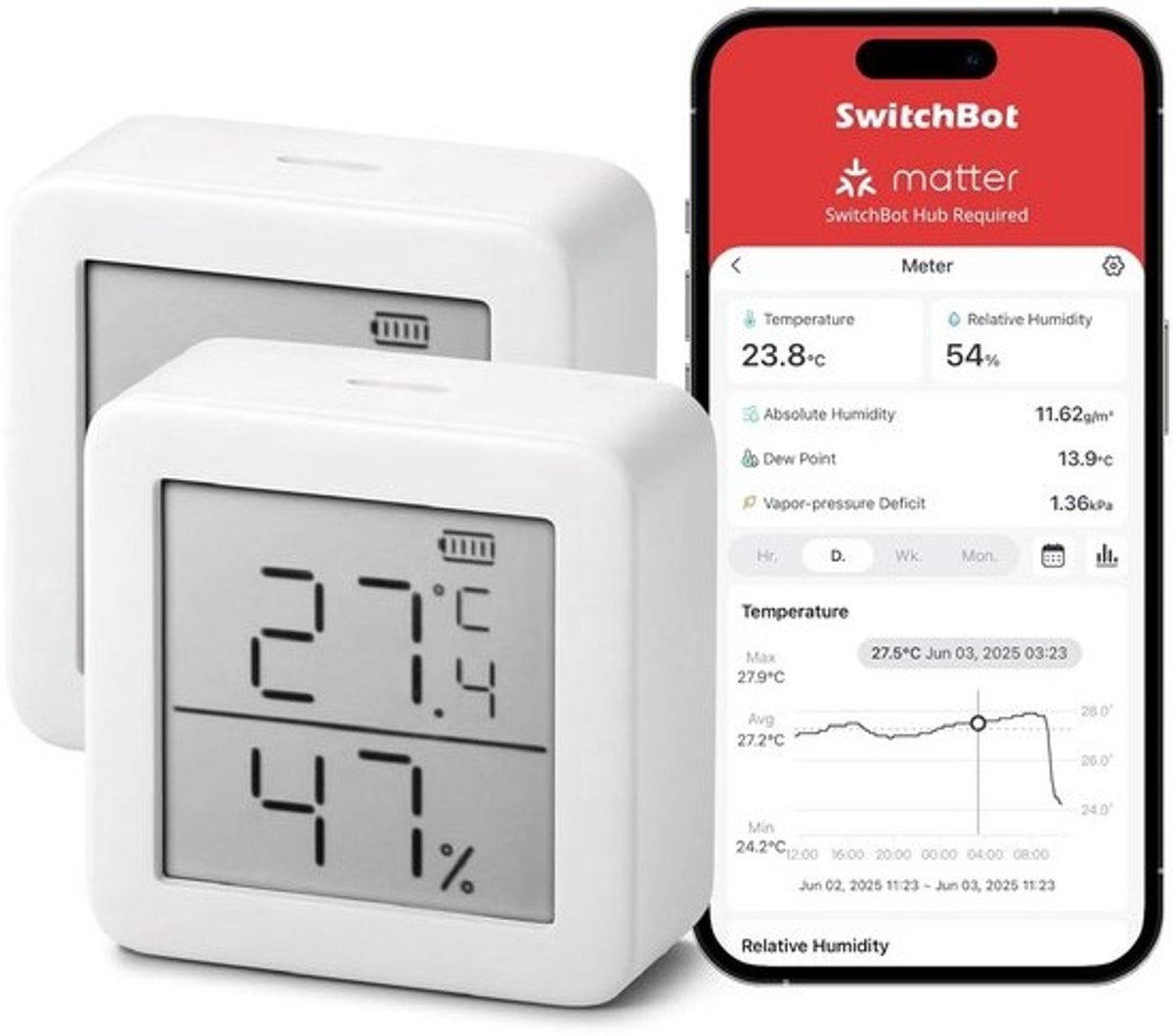 Draadloze Thermometer en Hygrometer met Bluetooth voor Binnen Bepaalde Luchtvochtigheid en Temperatuur