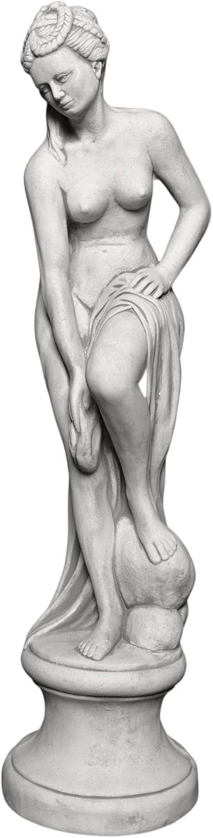 Gartendekoparadies.de Statue Venus in de badkamer op een voetstuk, stenen figuur van gegoten steen, grijs, vorstbestendig voor buiten, H. 75 cm, 19 kg