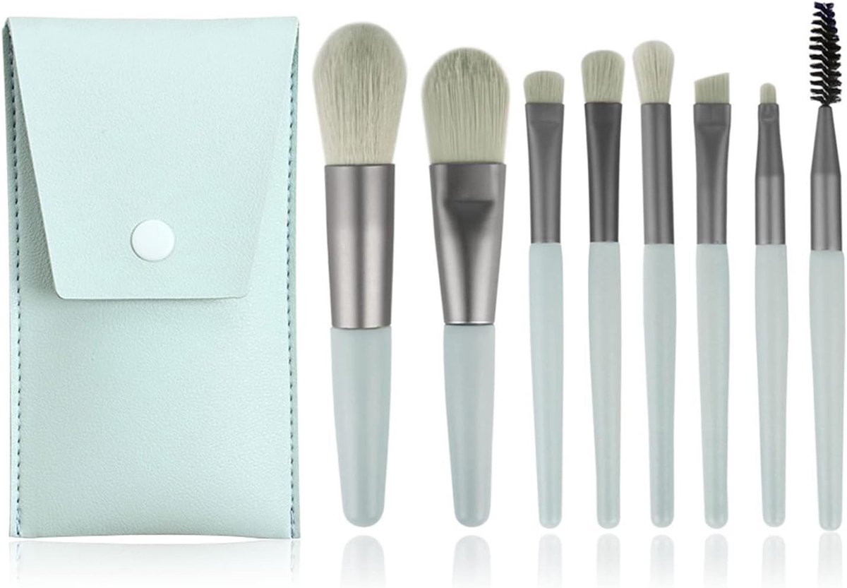 Professionele Make-upkwasten Set van 8 - Ideaal voor Concealer, Oogschaduw en Blush - Inclusief Leren Tas voor Vrouwen en Meisjes