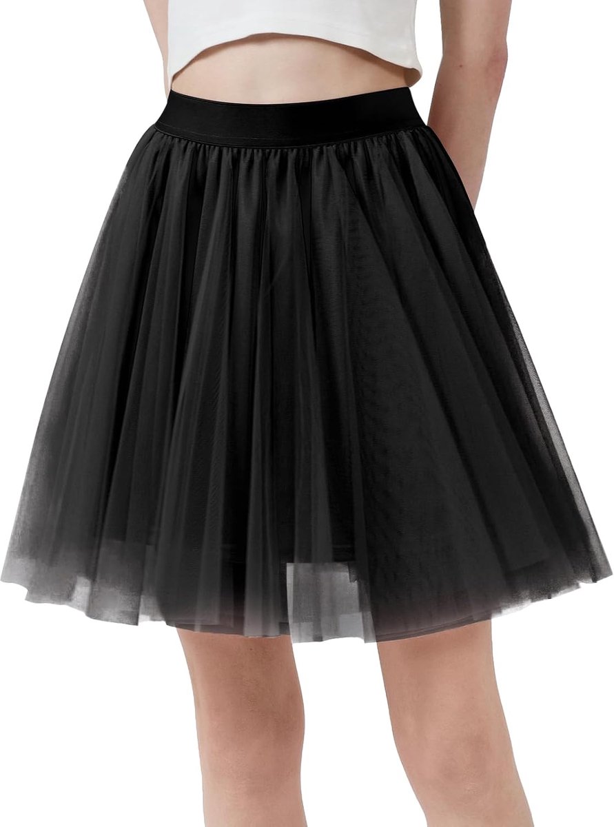 rok voor dames, klassiek, elastisch, 3 lagen, tutu van tule, wit, zwart, roze, voor carnaval, Halloween, fancy dress, Kerstmis, cosplay