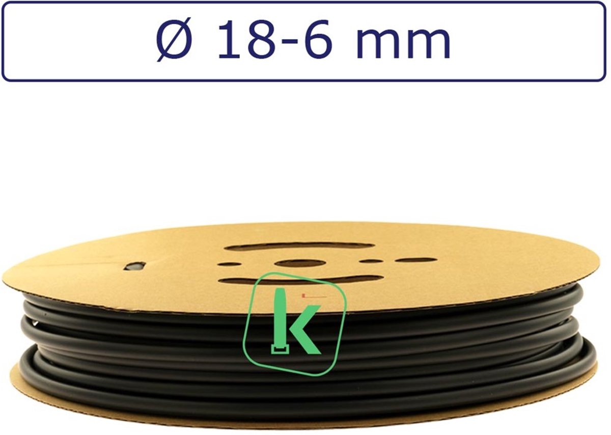 PRO-TIE® - Krimpkous 18-6 mm Zwart UV Dunwandig krimpverhouding 3:1 (Rol 30 meter) - PRO-TIE