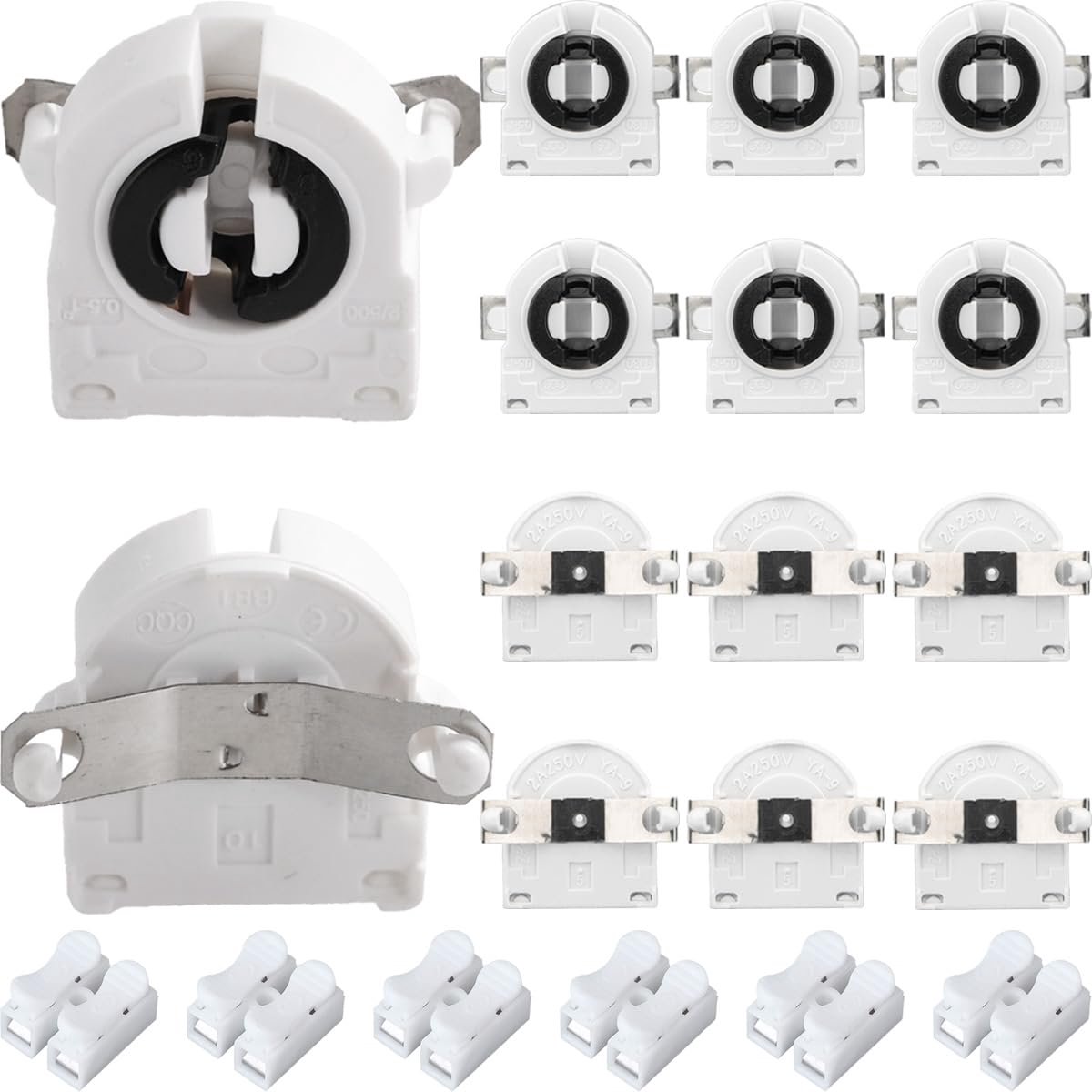 12 stuks T8 TL-lampfitting G13 voet met metalen plaat, niet-doorgeschakeld, AC 250V 2A, grafsteenfitting met 6 draadconnectoren voor LED-TL-buis