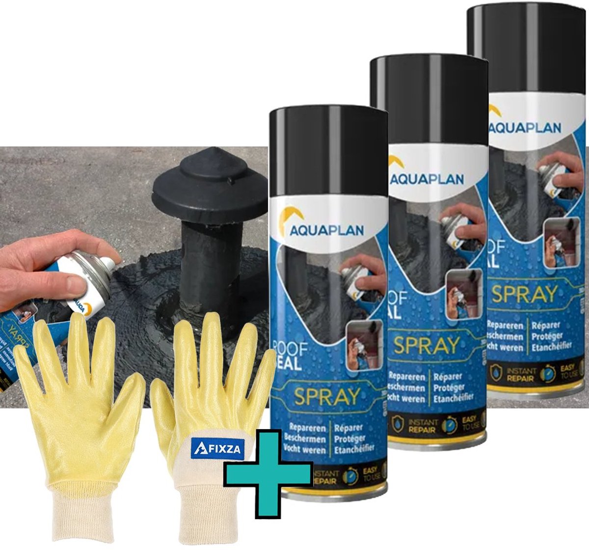 Aquaplan Roof Seal Spray – set – Spray voor dakreparatie en lekkage afdichten zonder gereedschap - 900 ml