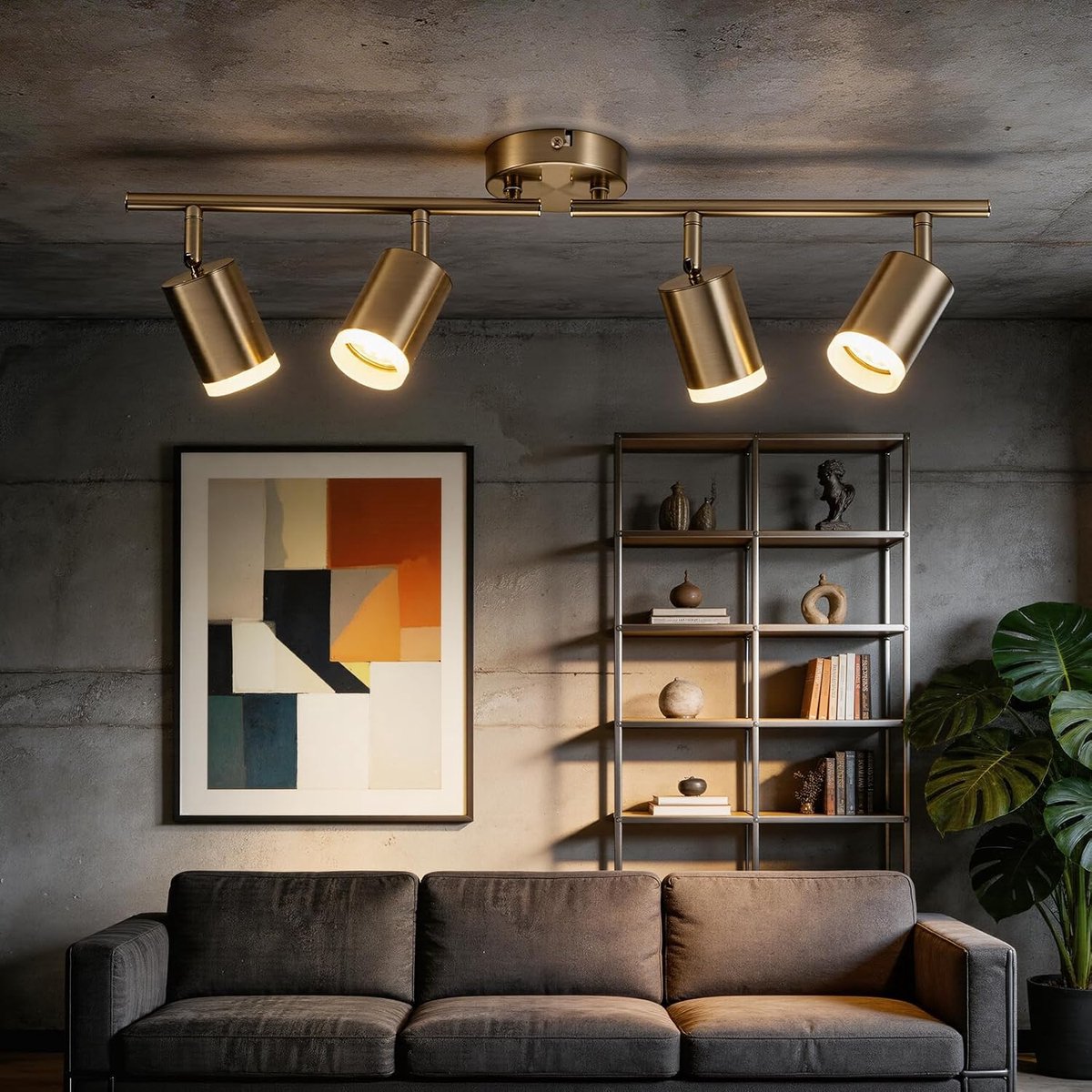 LED Plafondspot 4 Voudig, Draaibare Plafondlamp GU10 Spots, Nikkel, Moderne Plafondverlichting voor Woonkamer, Keuken en Kantoor, Zonder Lichtbron