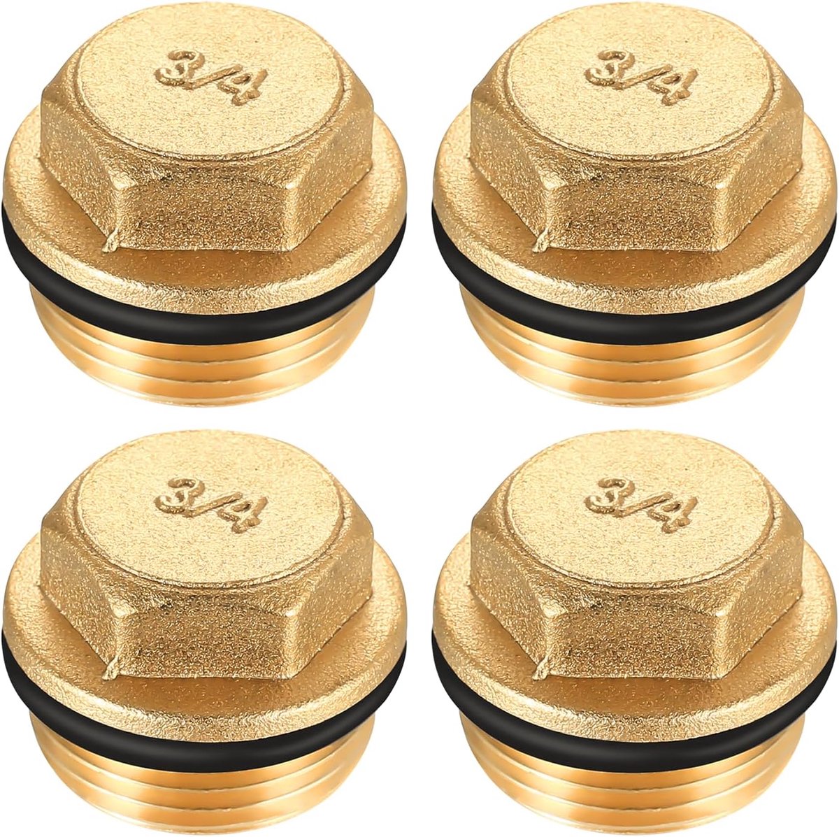 2 stuks reductie 3/4 naar 1/2, verloopnippel schroefdraadfitting 3/4 inch buitendraad × 1/2 inch binnendraad (4 messing eindkappen met 6-punts profiel)