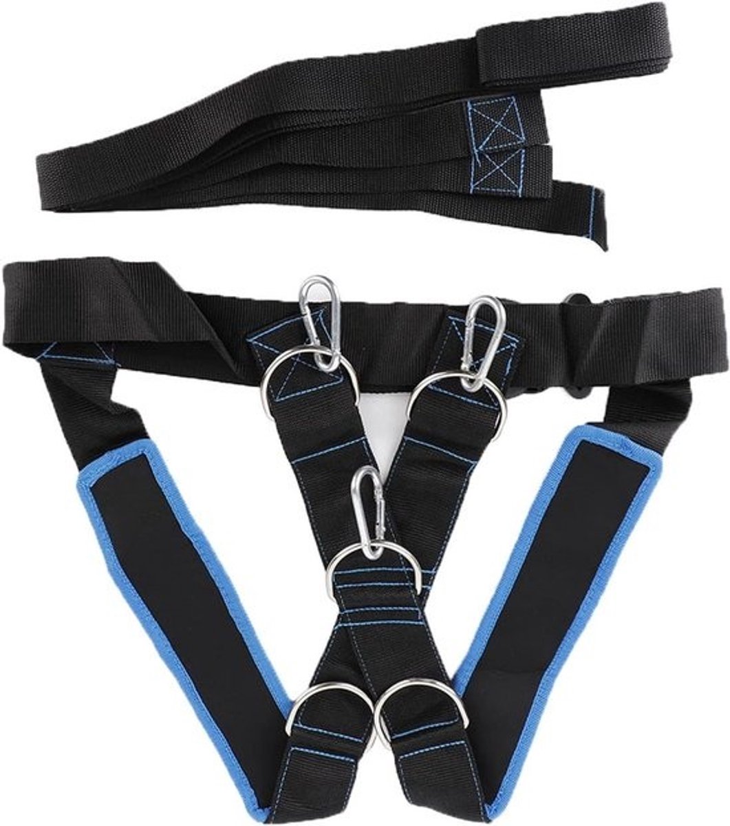 Krachttraining Harnas - Slede Harnas Riem - Uithoudingsvermogen Trainen - Verstelbare Gewatteerde Bandjes - 340cm Band Lengte - Zwart Blauw