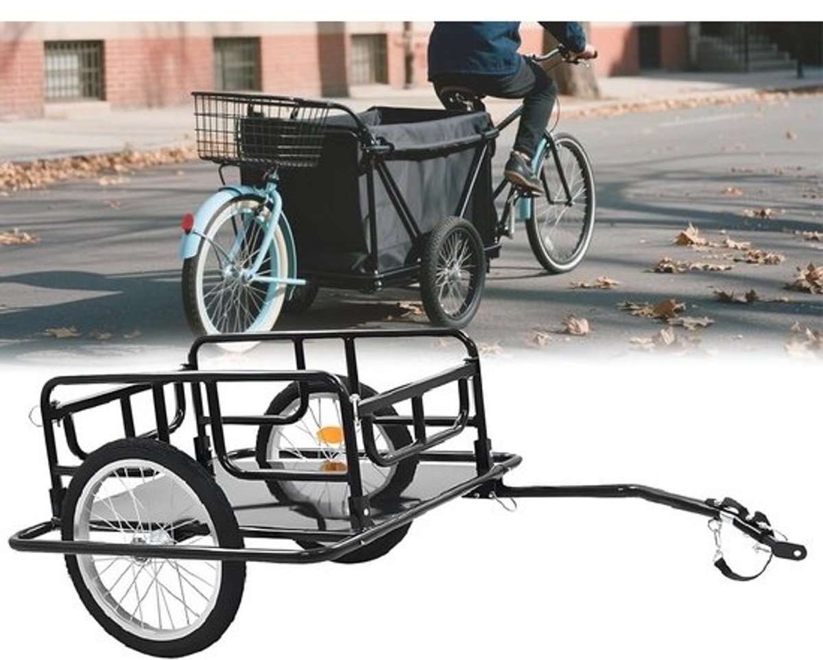 Opvouwbare Fietskar - Fietsaanhanger Vracht - Bagage Vervoeren - Stalen Frame - 60 kg Draagvermogen - Zwart
