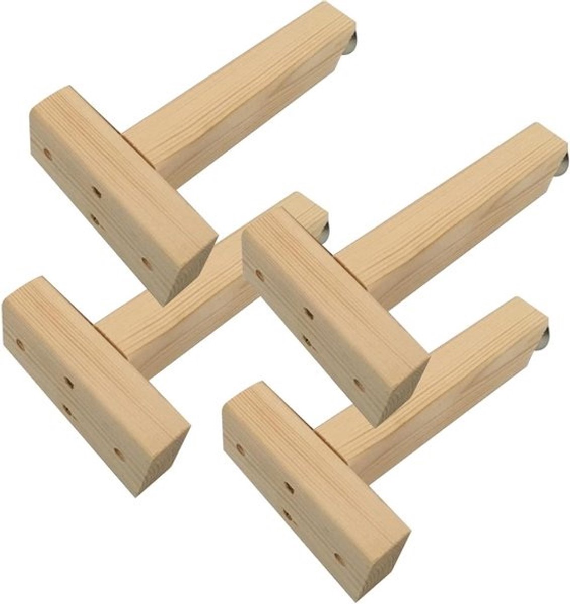Set meubelpoten - Steunpoten bedframe - Meubels verhogen - Massief hout - 30 cm - Houtkleur