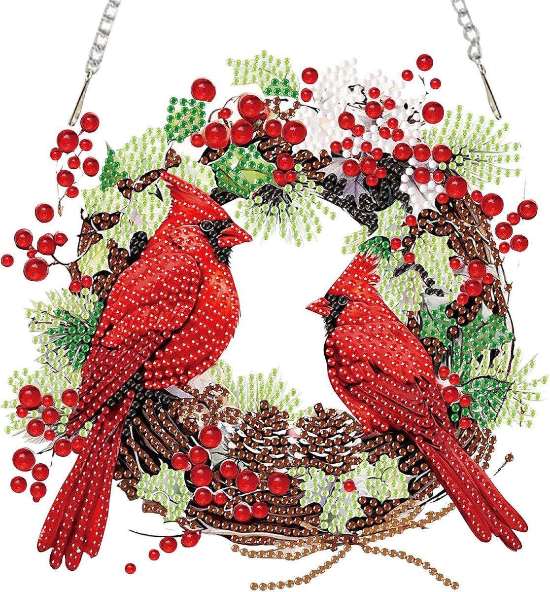DIY kardinaal diamant kunst opknoping hanger kits, 5D kerst diamant schilderij ornament kits voor volwassenen, speciaal gevormde diamant schilderij opknoping kristal strass kunst voor home