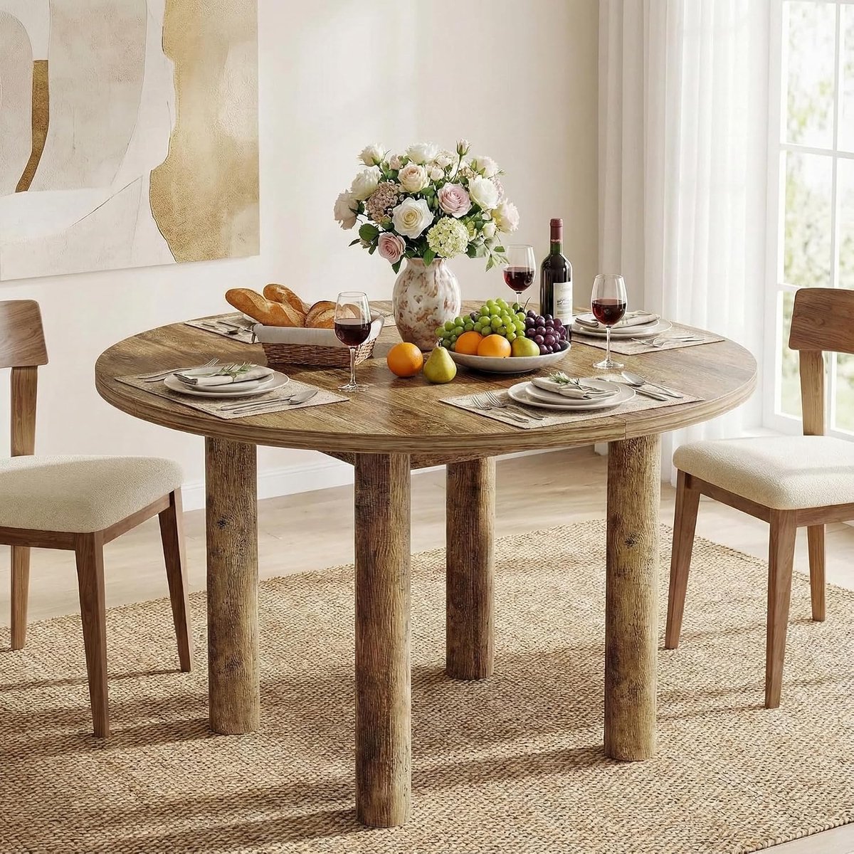 100cm Eettafel, Ronde Eetkamertafel, Modern Kitchen Dining Table, Houten Eettafel, Dining Table For 4, Eettafel Vintage, 100 x 100 x 18 cm, Bruin