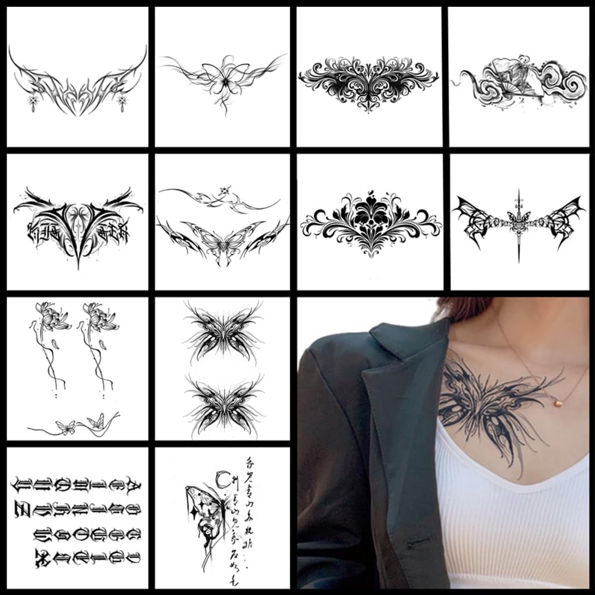 Tijdelijke tatoeages voor volwassenen, 12 vellen, sexy tijdelijke tatoeages voor vrouwen, semi-permanente tatoeage, buik, taille, tatoeages, set van 2 weken, langdurige tijdelijke tatoeage, 100%