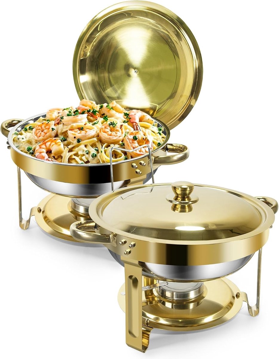 Gouden Chafing Dish Buffet Set - Goud/Zilver - 5 Liter - RVS Warmhoudbakken met Eenvoudige Montage - Voor Catering en Feesten