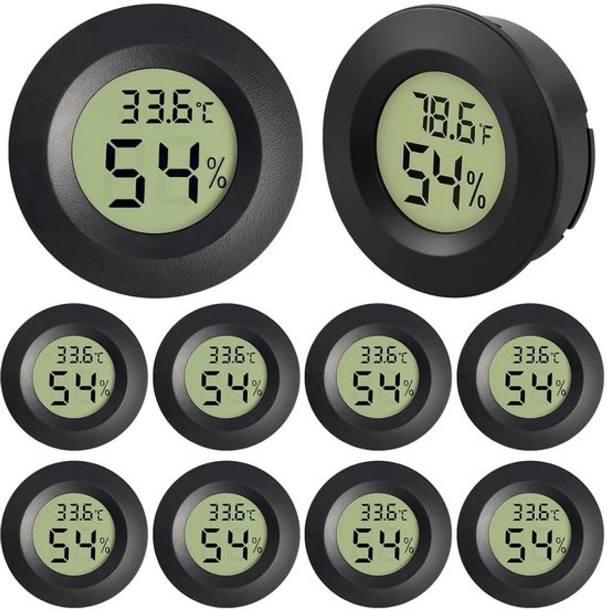 10x Digitale Mini Hygrometer Thermometer Zwart voor Binnen en Kas