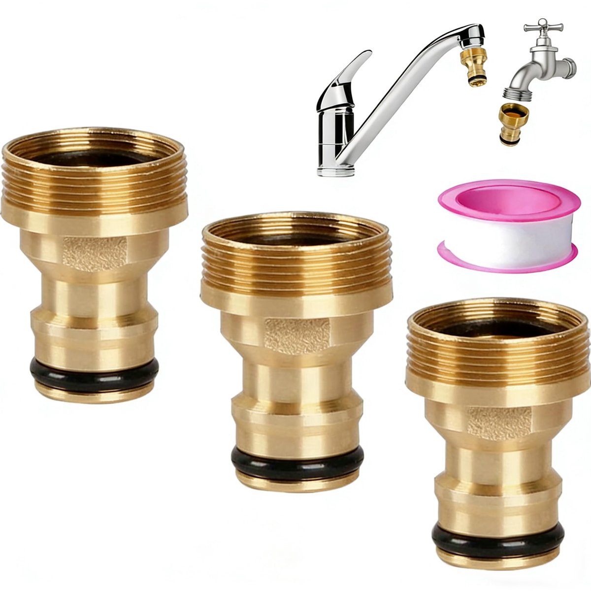 3 Stuks Kraanadapter Tuinslang - Met Snelkoppeling - Voor Bewatering, Balkon, Wasmachine - 22-24 mm