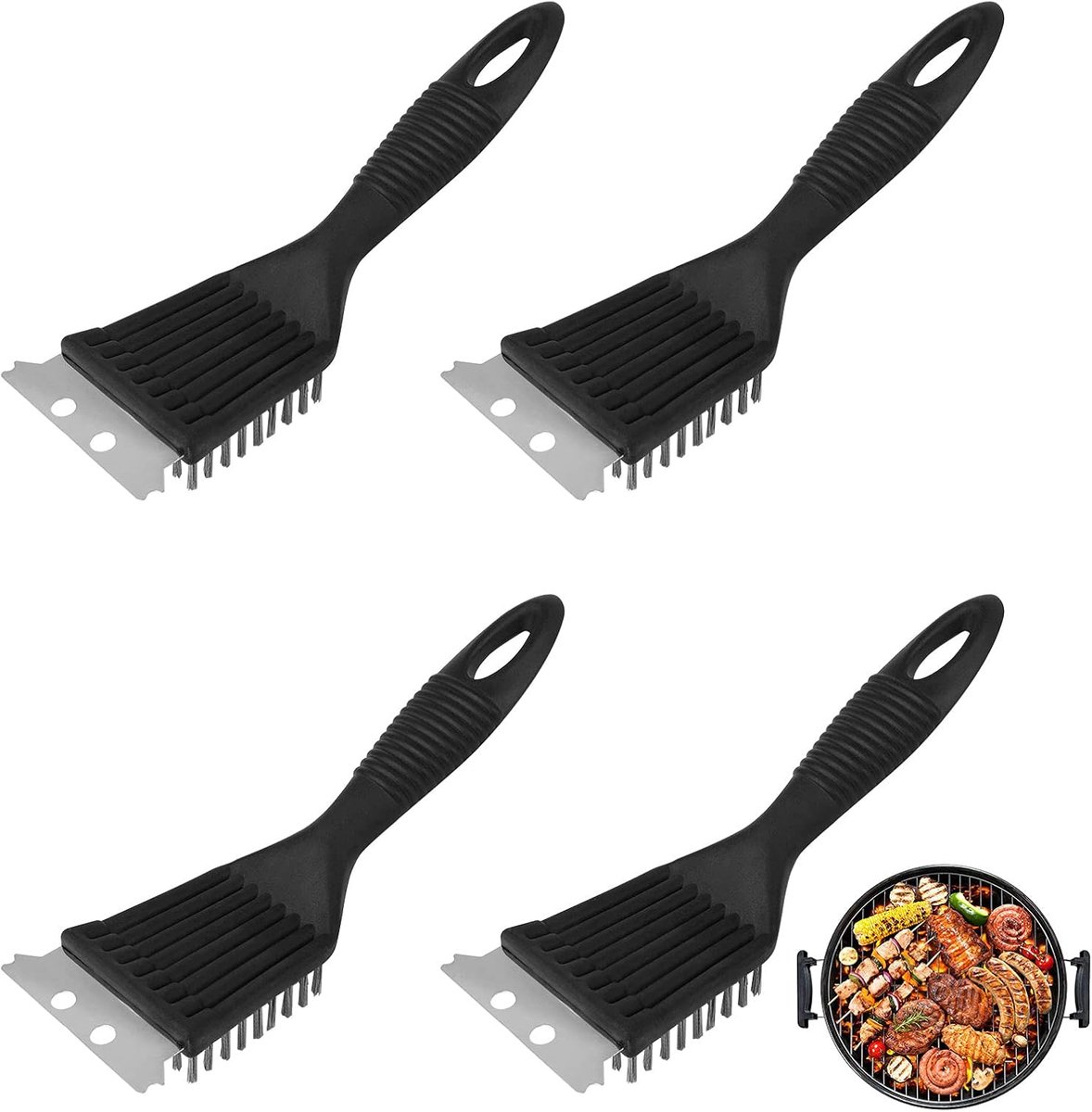 3pcs Grill Borstel BBQ Borstelreiniger voor Grill Zware Barbecue Reinigingsborstel Heavy Duty Barbecue Borstel 201 Staaldraad Grill Borstel voor Barbecue Oppervlaktereiniging (21 * 7 cm, Zwart)
