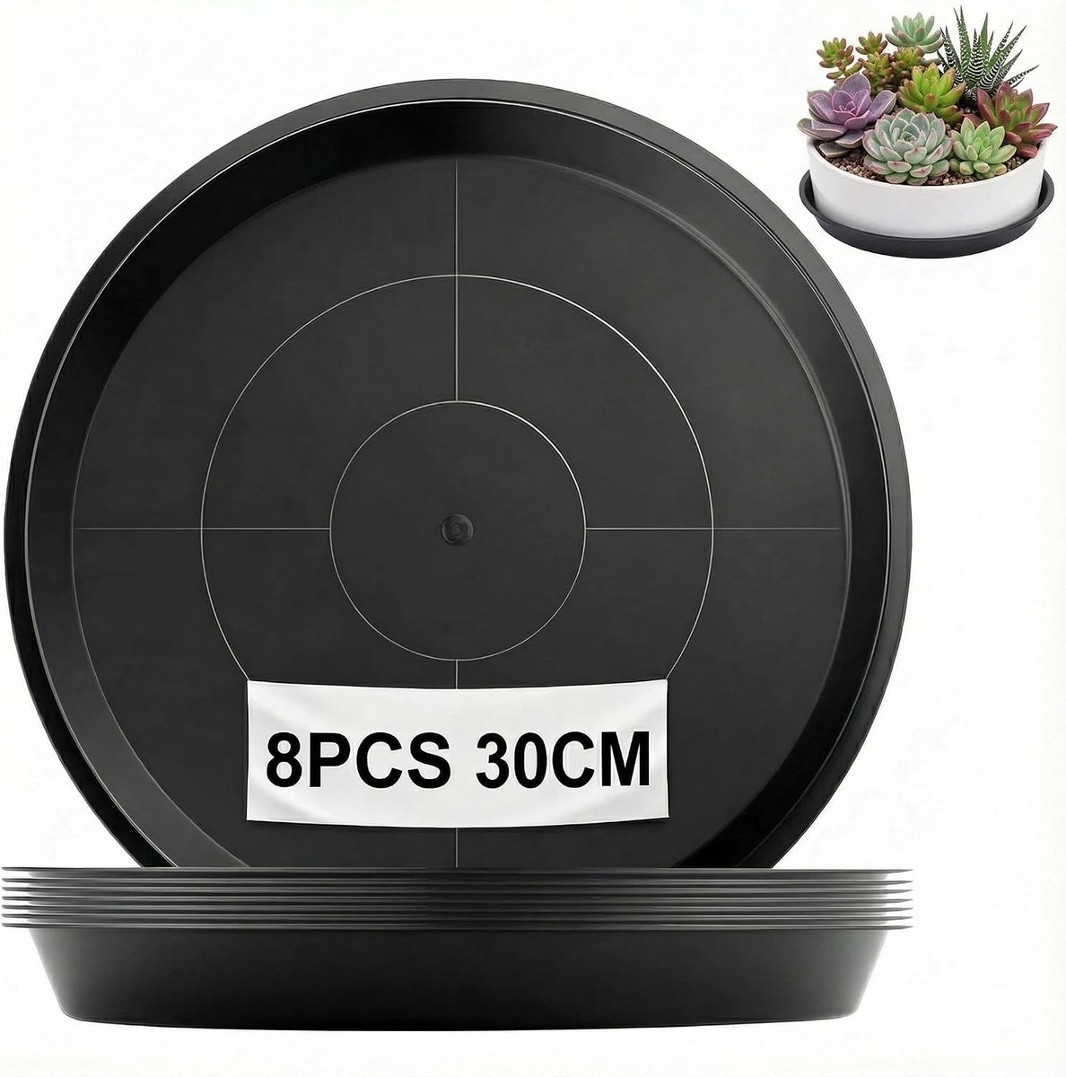 Schotels, 30 cm ronde plantenpotten bakjes, zware plastic lekbakken beschermen oppervlakken tegen waterschade en vlekken voor thuis, balkon, tuin, bloemen en planten (zwart)