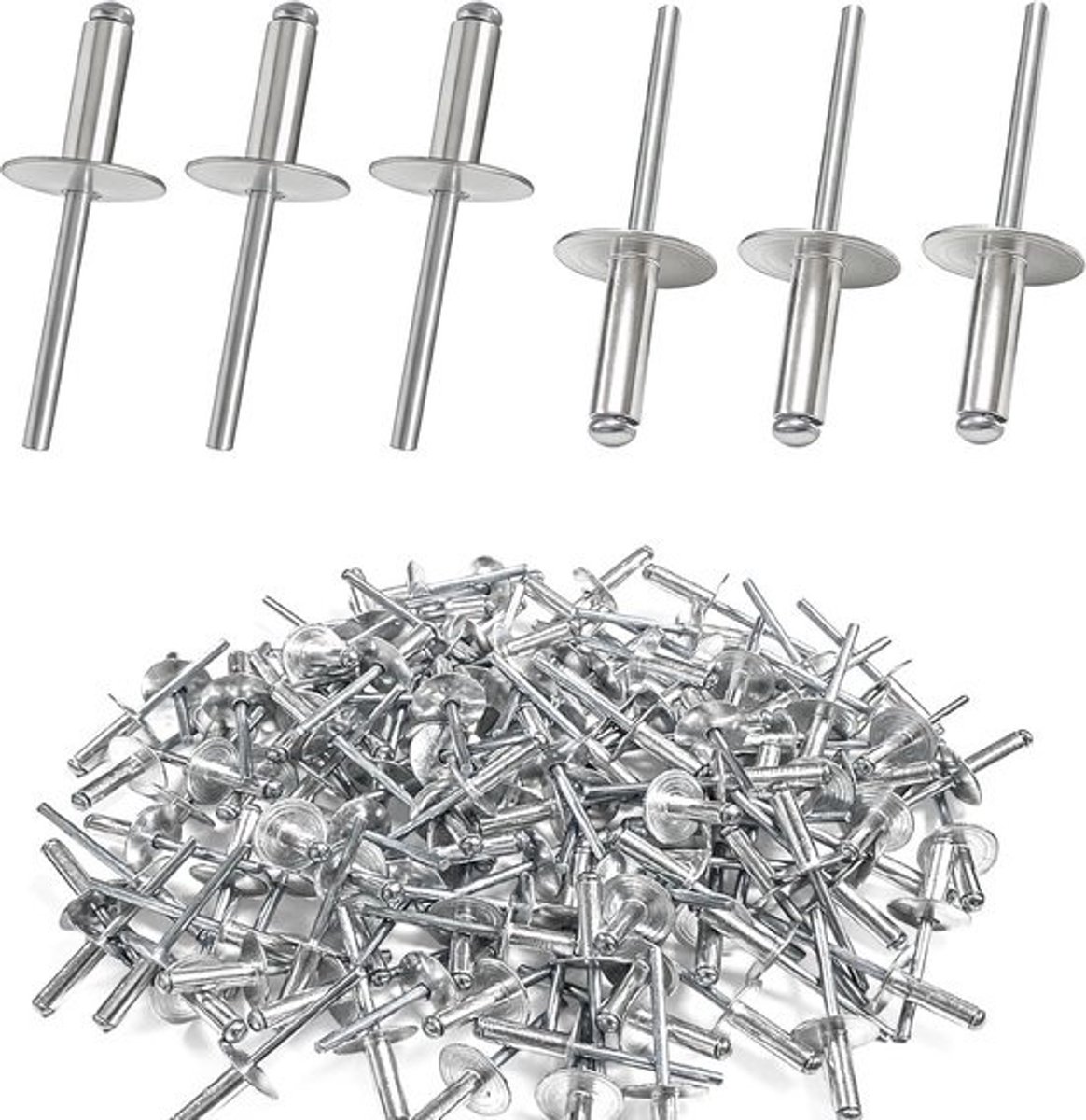 120x Popnagels Koepelkop Blindklinknagels Zilver 4.8 x 16 mm Set