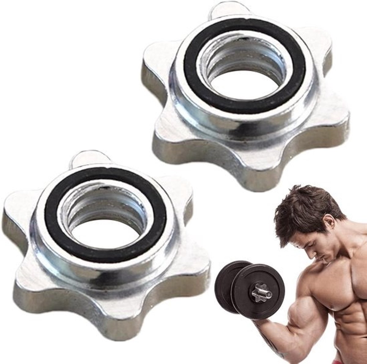 Gewichtsklemmen - Halterklemmen - Veilig Trainen - Antislip Rubberen Ring - 2.4 cm Binnendiameter - Metaal