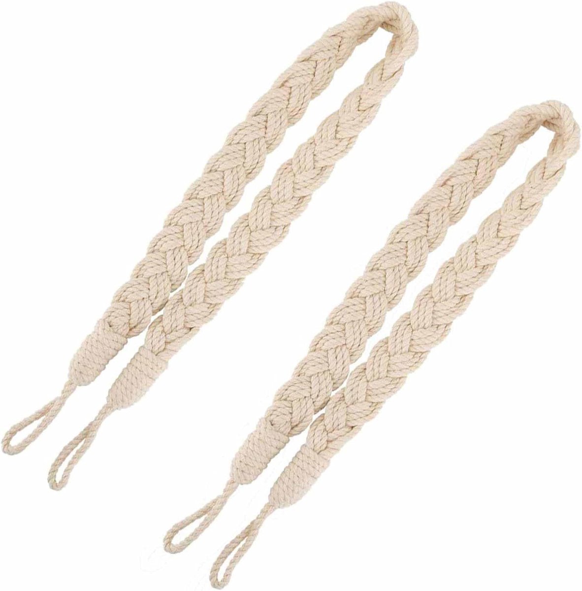 Dailygoods- Gordijn Tiebacks Natuurlijke Katoen - Decoratieve Gordijnbinder - Gevlochten Gordijntouw - Boho Gordijn Ties - Handgebreid - Elegante Beig