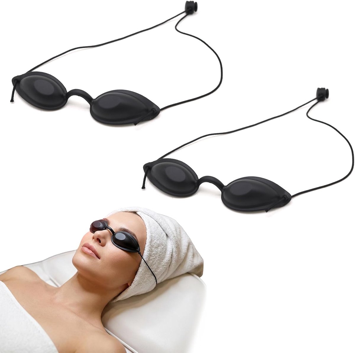 Brillen met infrarood en ledlicht, uv-bescherming en gepulseerd licht, kattenogen, grote snit, elastisch, verstelbaar, voor solarium en schoonheid, 2 stuks