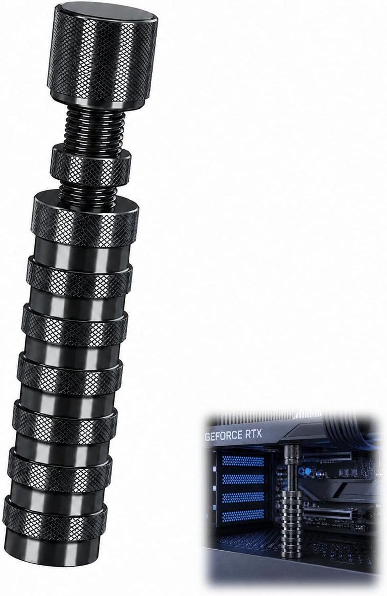 Kaarthouder, anti-doorzakhouder, verstelbaar, magnetisch, aluminium, videostandaard voor PC gaming met antislip basis, in hoogte verstelbaar 73 tot 118 mm, voor ATX-behuizing