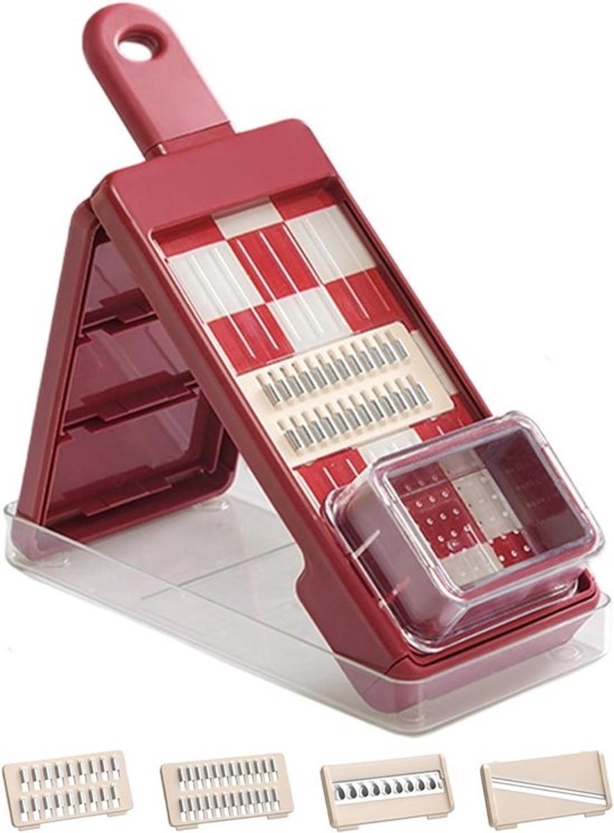 Groente Hakker - Keuken Gadget - Maaltijd Voorbereiding - 4-in-1 Functies - 30x12x6 cm - Rood