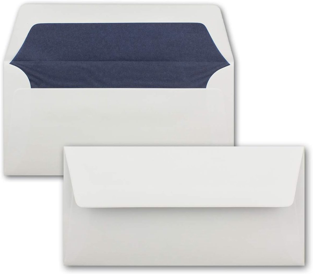 50 enveloppen wit - DIN lang - gevoerd met donkerblauw zijdepapier - 22 x 11 cm - nat lijmen met rechte klep - ideaal voor uitnodigingen en groeten voor verjaardag en Kerstmis