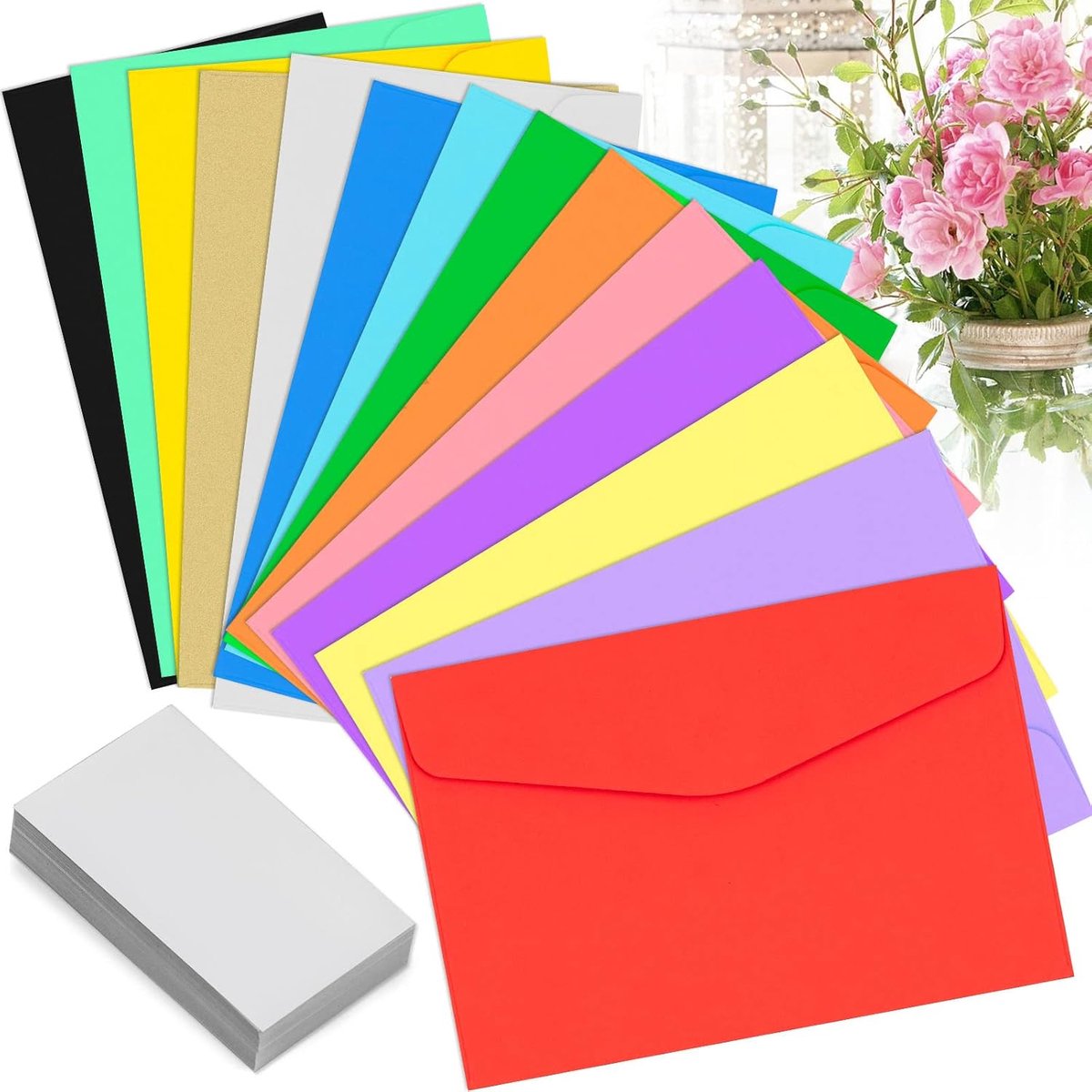 56 stuks mini-enveloppen, kleine kleuren, 11,5 x 8 cm, met 56 wenskaarten voor bruiloften, verjaardagen, feestjes - 14 kleuren