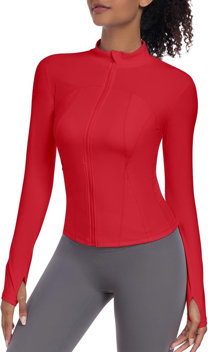 Lichte hardloopjas voor dames, stijlvolle sportkleding voor dames, ademend sportjack met duimgaten en zakken met ritssluiting