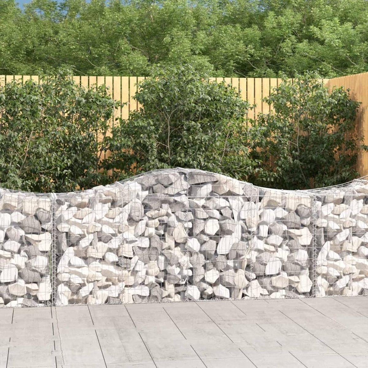 Bloembak voor buiten, schanskorven, schanskorf, afstandhouder, schanskorf, boogvorm, 200 x 30 x 40/60 cm, decoratieve schanskorven voor tuin, terras