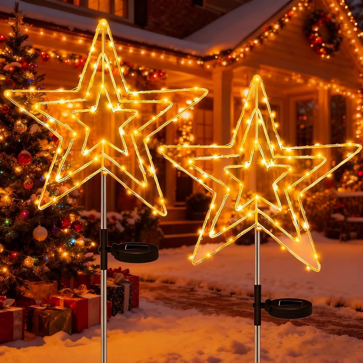 Zonnelampen voor buiten, 2 stuks, 75 leds, 8 modi, ster, verlicht, winterbestendig, tuinverlichting, voor balkon, pad, bloembakken, decoratie