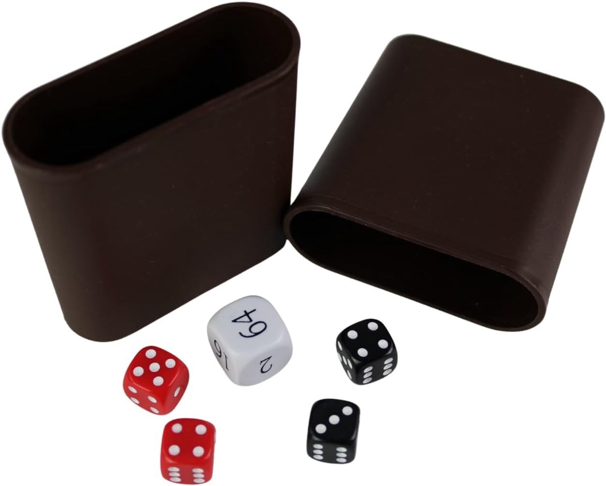 Backgammon dobbelstenen set & dobbelstenen kopjes - witte dubbele kubus - rode en zwarte dobbelstenen