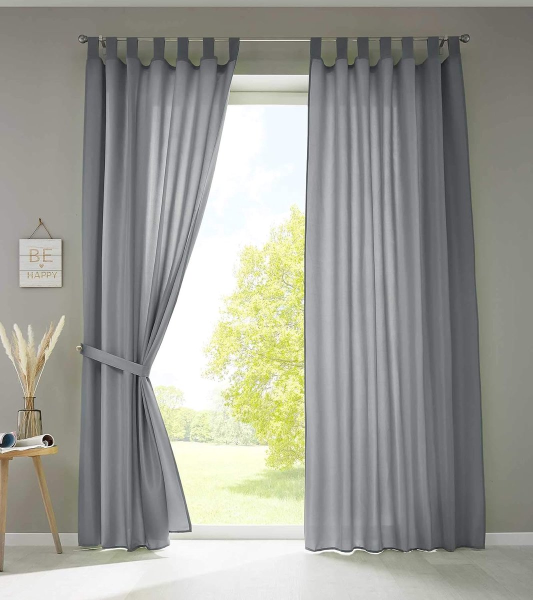 2-delige set gordijnen sjaal lussen »Berlin« HxB 245x140 cm grijs ondoorzichtig microsatijn lichtdoorlatend plooiband uni mat, 20400N2