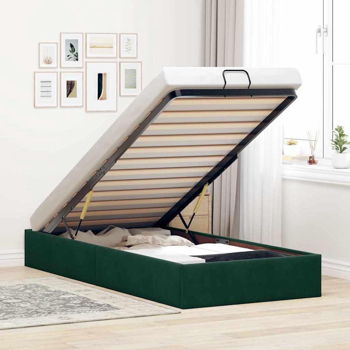 Opbergbedframe modern voetenbankje 80x200 cm donkergroen
